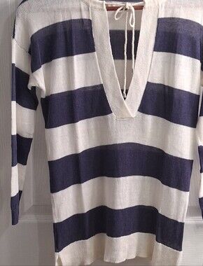 Loft Split Neck Striped Knit Sweater       Size S